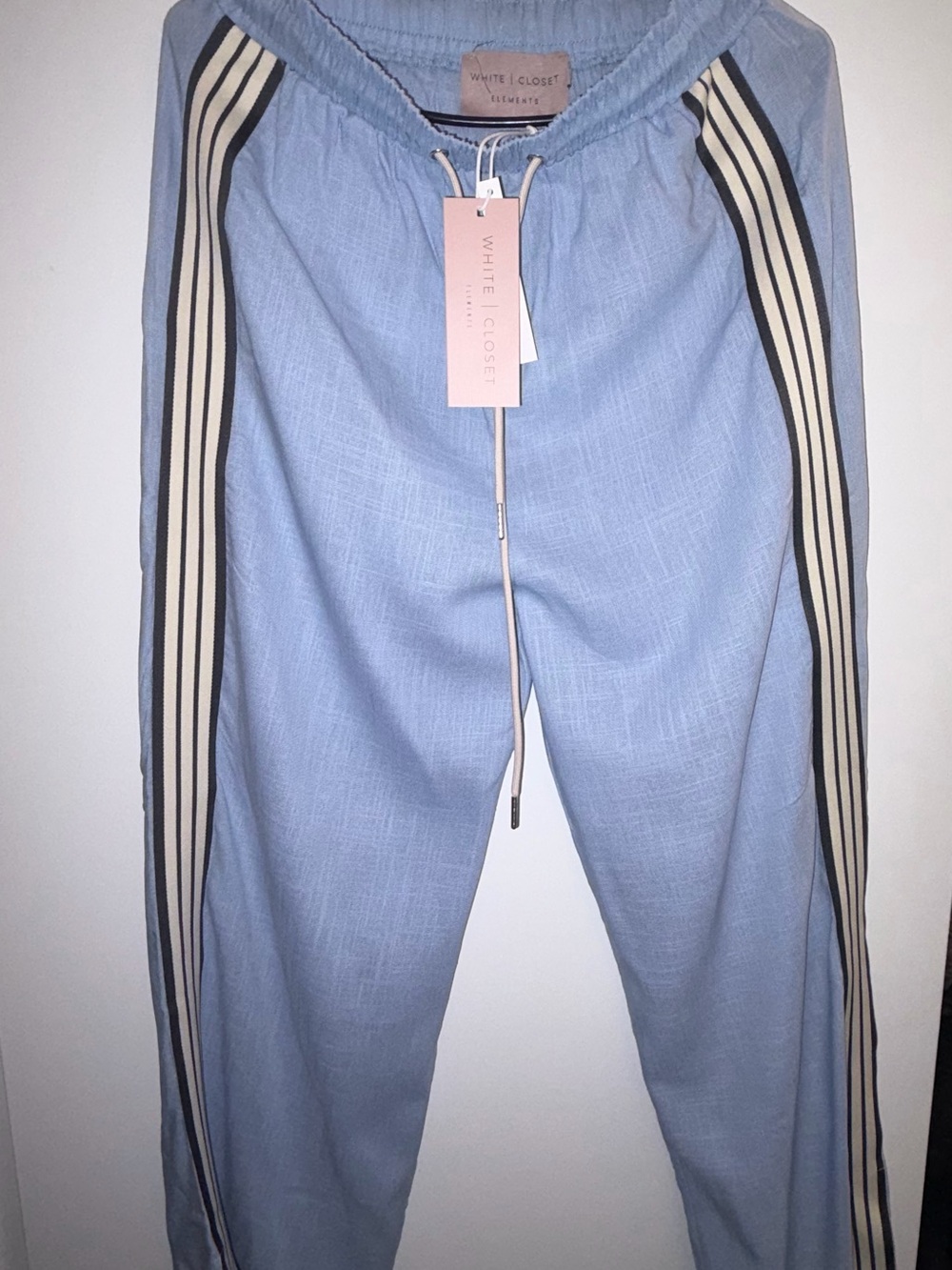 White Closet Light Blue Track Trousers with Contrast Side Stripes